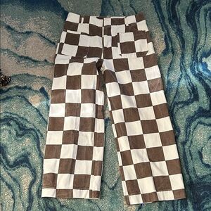 SOLD Bohme Brown and White Checkered Wide Leg Pants